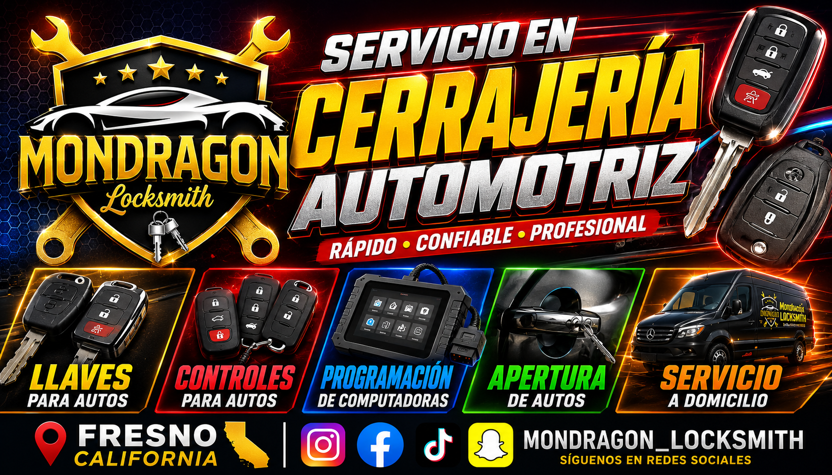 Mondragon Locksmith — Servicio de Cerrajería Automotriz en Fresno, California